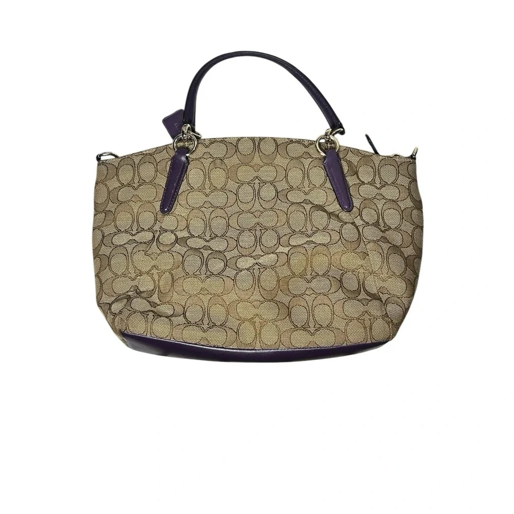 COACH Kelsey Crossbody Brown Purple Signature Canvas Leather Handbag No Strap‎